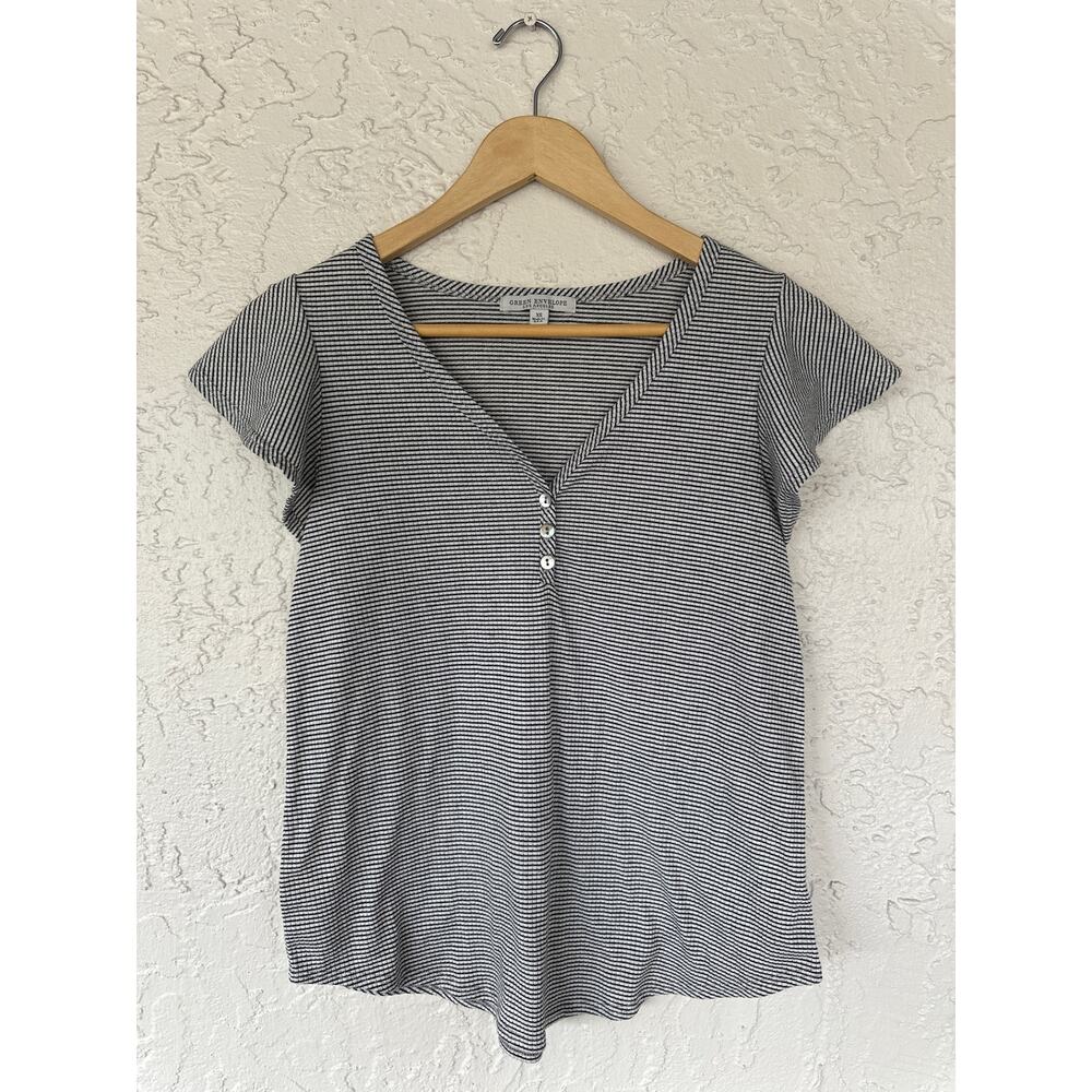 Green Envelope Los Angeles Striped T-Shirt - Size XS - White with Black Stripes